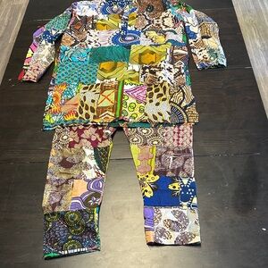 Patchwork Print Two-Piece Set in Multicolor